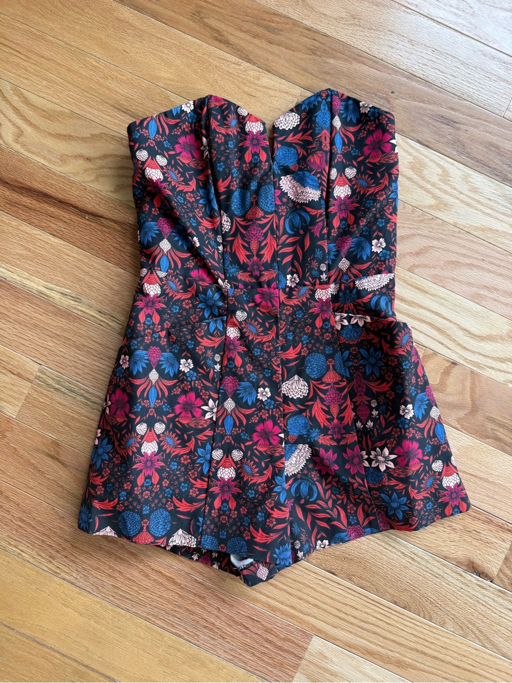 H&M Floral Strapless One-Piece Romper in Navy, Red & Pink